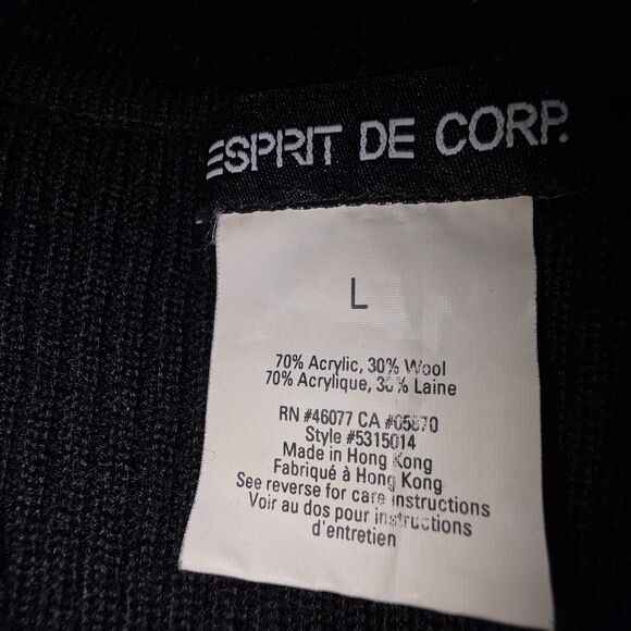 Espirit De Corp Womans Black Large Ribbed Sweater Collar V Neck 30% Wool - Picture 3 of 4